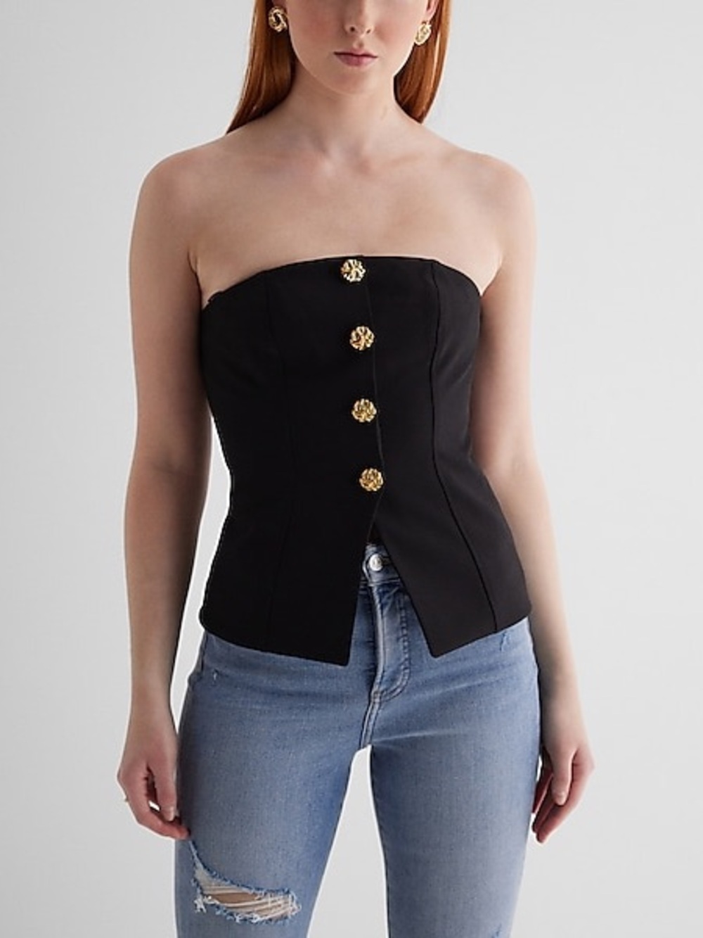 Express Strapless Novelty Button Split Hem Corset Tube Top Size 10